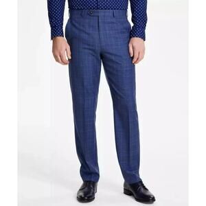 Michael Kors Men's Blue Plaid Wool Stretch Malone Classic Suit Pants 40x30